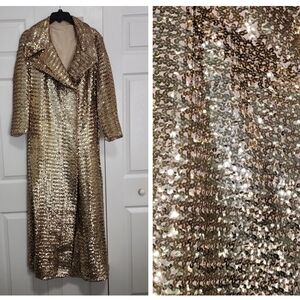 Rare 70's Vintage Gold Sequin Duster Long Coat, Opera Coat, ILGWUL